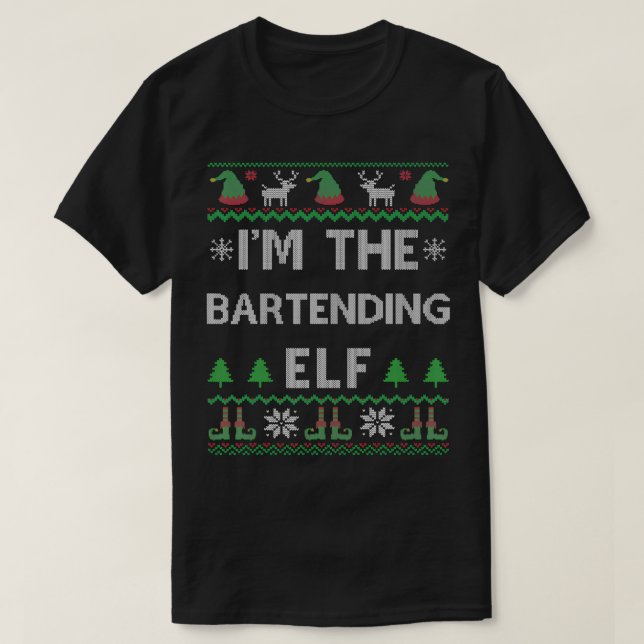 Camiseta Bartending Elf Ugly Christmas (Frente do Design)
