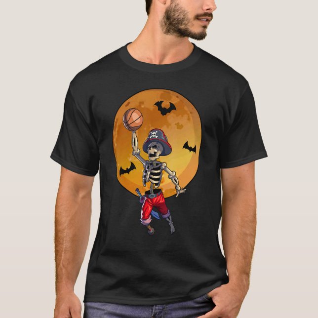 Camiseta Basball Skeleton Boys Jolly Roger Pirate Hallow (Frente)
