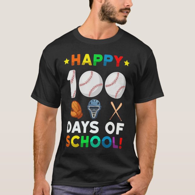 Camiseta Baseball 100 Days of School Happy 100th Day Teache (Frente)