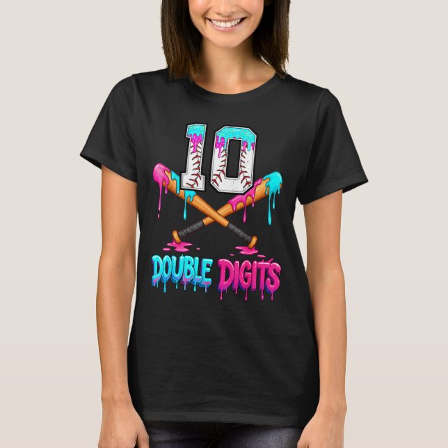 Camiseta Baseball 10 Year Old Ice Cream Drip 10th Bday Doub (Frente)