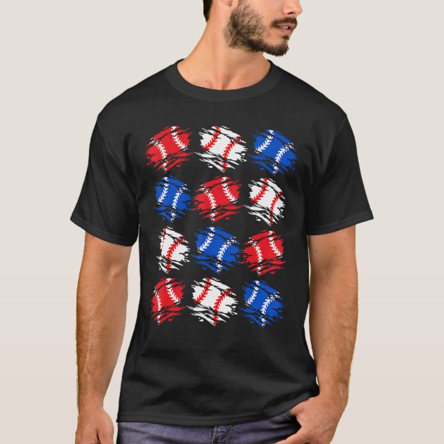 Camiseta Baseball 4th July USA Flag Retro Baseball Ball Gra (Frente)