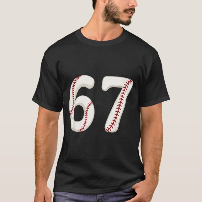 Camiseta Baseball 67 Number Funny Six Seven Gen Alpha Meme  (Frente)