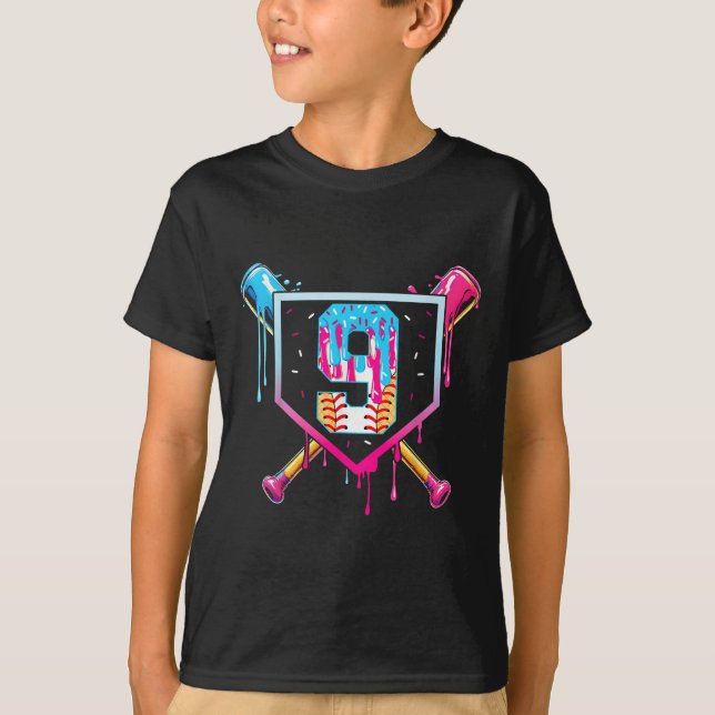 Camiseta Baseball 9 Year Old Ice Cream Drip 9th Birthday Bo (Frente)