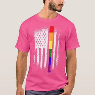 Camiseta Baseball American Flag LGBT-Q Rainbow Bat Gay Prid