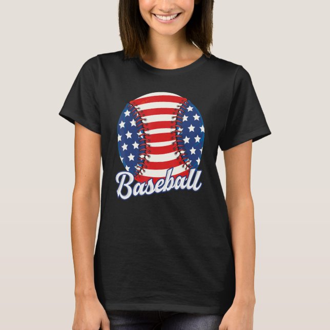 Camiseta Baseball American flag Patriótica Retro Basebal (Frente)