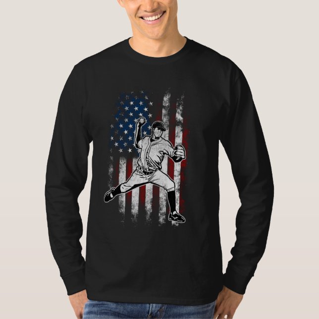 Camiseta Baseball American Flag Pitcher USA Pitcher 4º De (Frente)