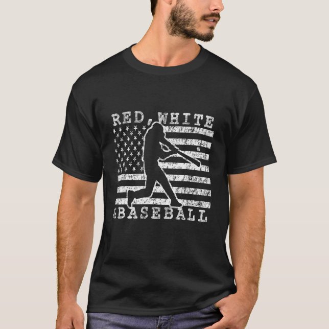 Camiseta Baseball American Flag Red White and Baseball Quot (Frente)