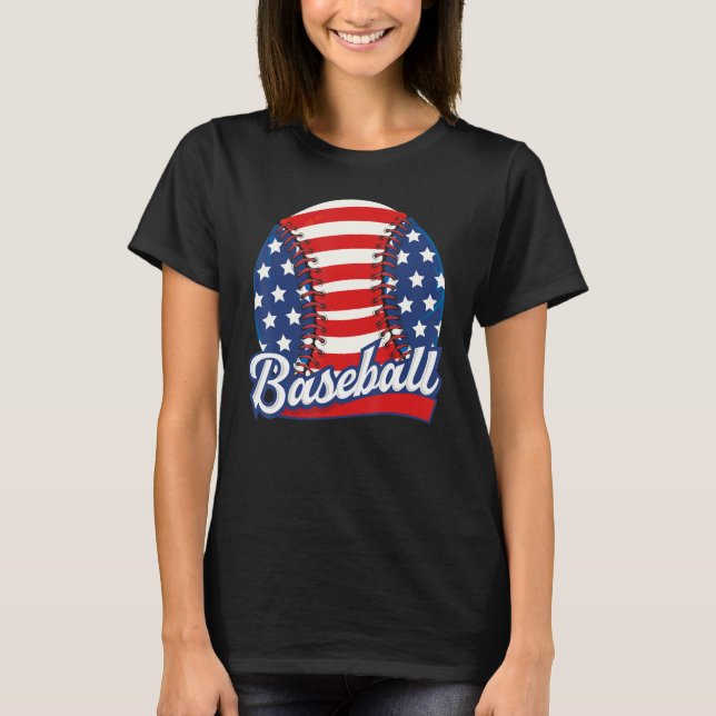 Camiseta Baseball American USA flag Patriotic Retro Basebal (Frente)