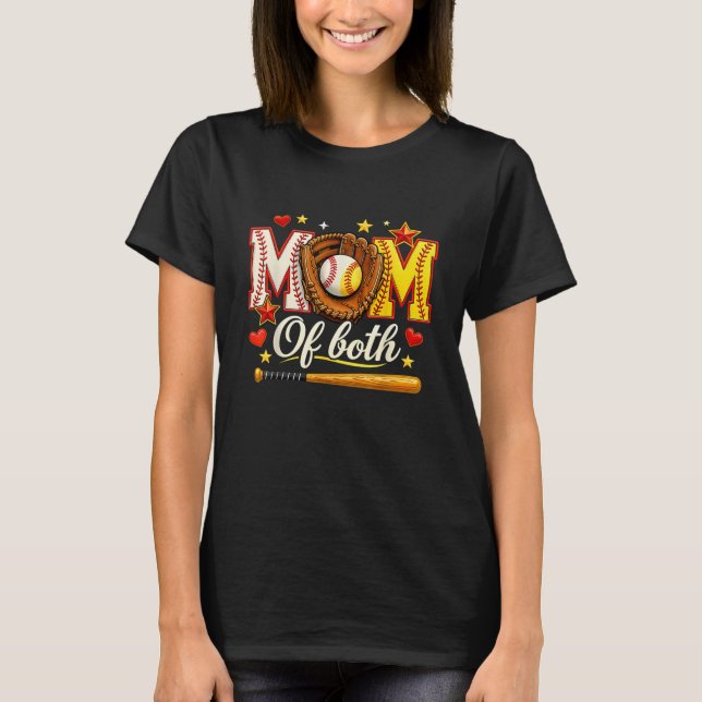 Camiseta Baseball and Softball Mom of Both Heart Stars Tee (Frente)