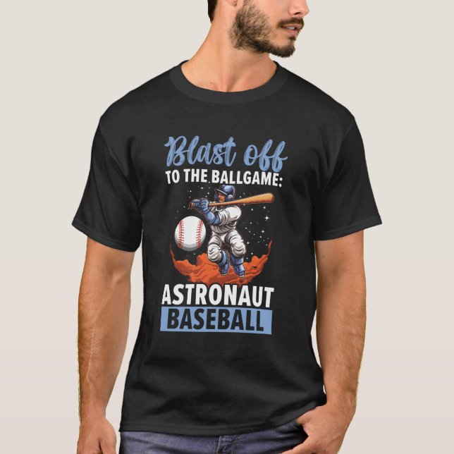 Camiseta Baseball Astronauta Jogador de Beisebol no Exterio (Frente)