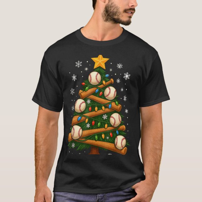 Camiseta Baseball Bat Christmas Tree Lights Holiday Design  (Frente)