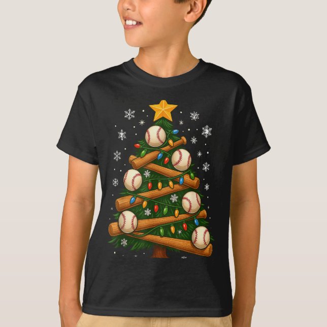 Camiseta Baseball Bat Christmas Tree Lights Holiday Design  (Frente)
