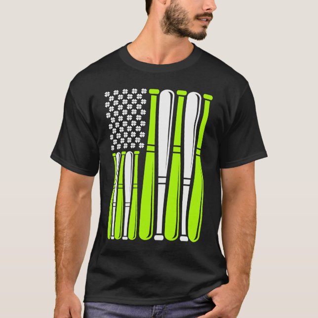Camiseta Baseball Bat Sports American Flag St Patrick's Day (Frente)