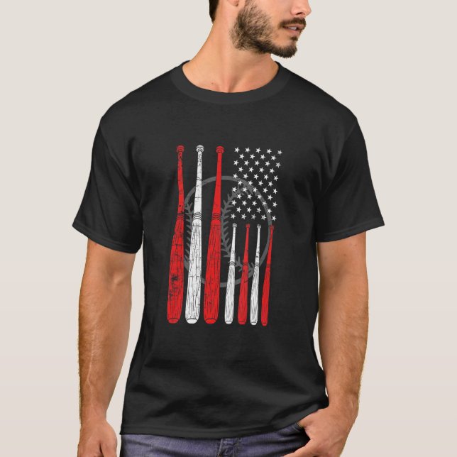 Camiseta Baseball Bat US Flag Pitcher Prende Jogada de Base (Frente)