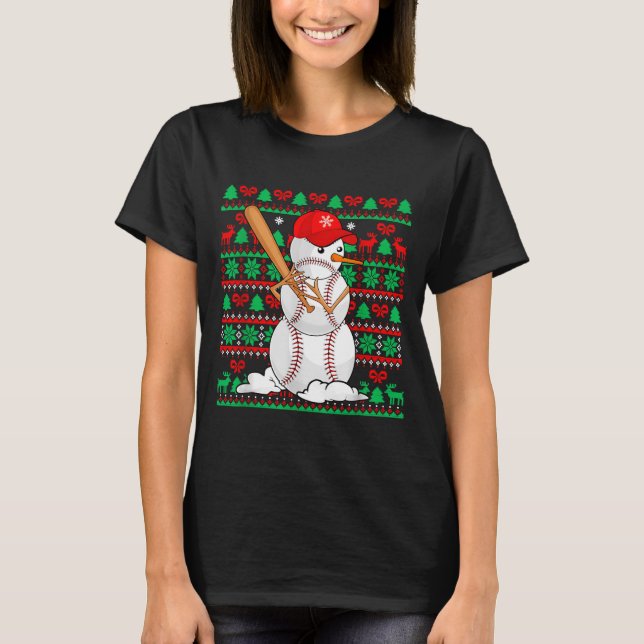 Camiseta Baseball Boys Men Christmas Snowman Players Ugly X (Frente)