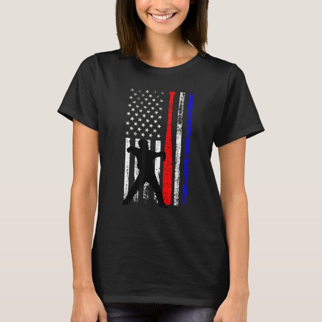 Camiseta Baseball Catcher 4th of July American Flag Patriot (Frente)