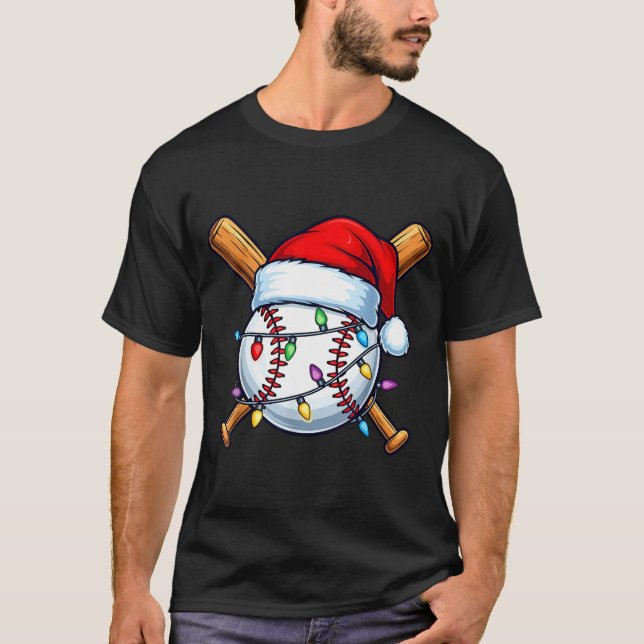 Camiseta Baseball Christmas Lights Santa Christmas Baseball (Frente)