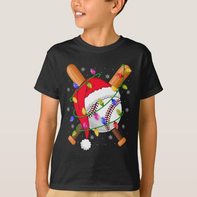 Camiseta Baseball Christmas Lights Santa Hat Baseball Playe (Frente)