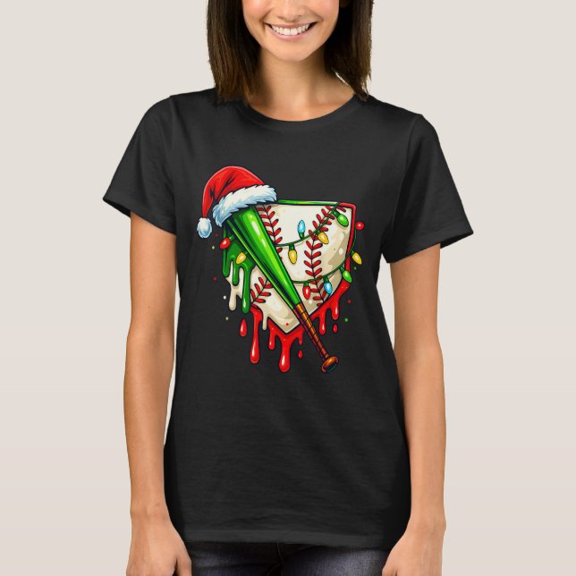 Camiseta Baseball Christmas Santa Hat Dripng Ice Cream Xmas (Frente)