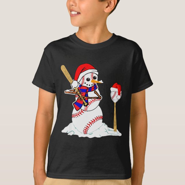 Camiseta Baseball Christmas Snowman Playing Baseball  (Frente)