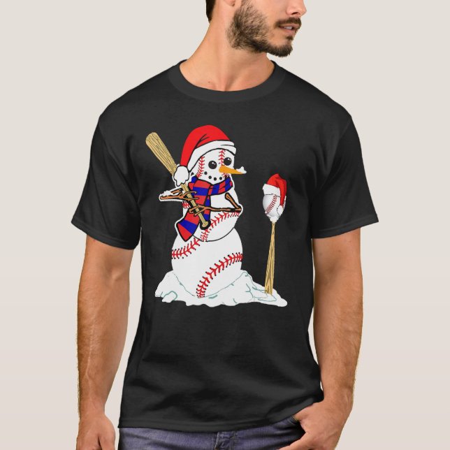 Camiseta Baseball Christmas Snowman Playing Baseball (Frente)