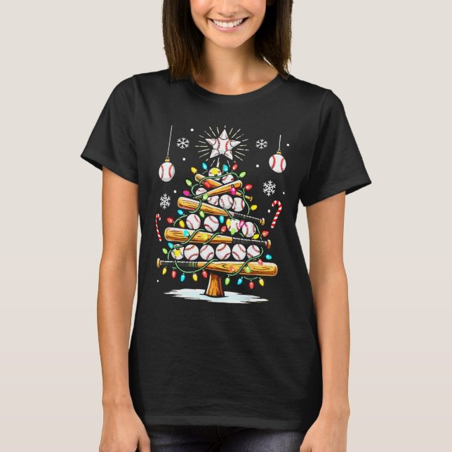 Camiseta Baseball Christmas Tree Lights  (Frente)