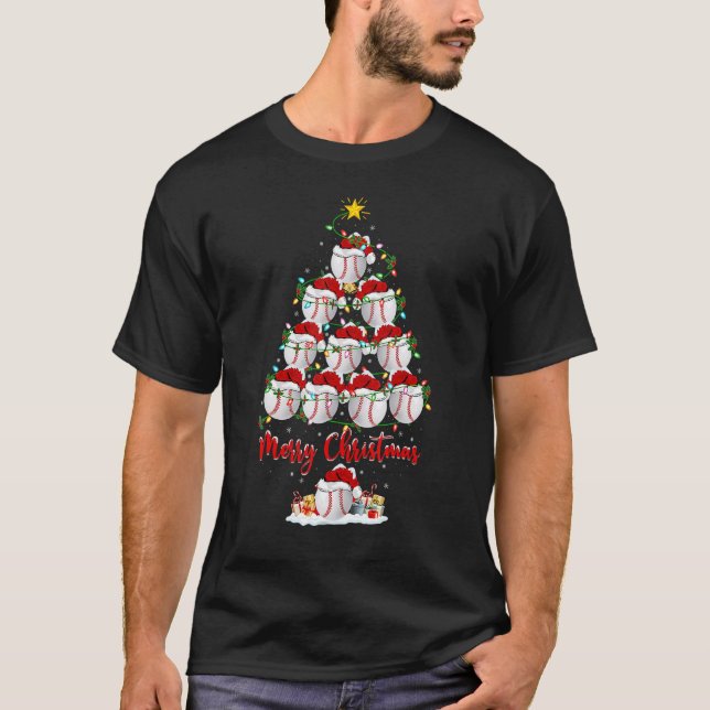 Camiseta Baseball Christmas Tree Lights  Baseball Xmas (Frente)