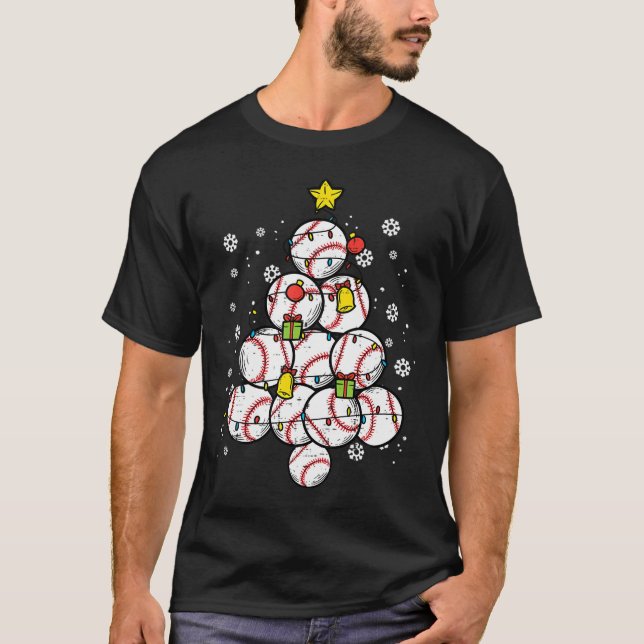 Camiseta Baseball Christmas Tree Xmas Sports Player Men Wom (Frente)