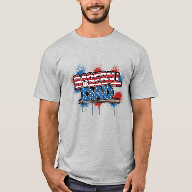Camiseta Baseball Dad Shirt Patriotic Splatter Tee (Frente)