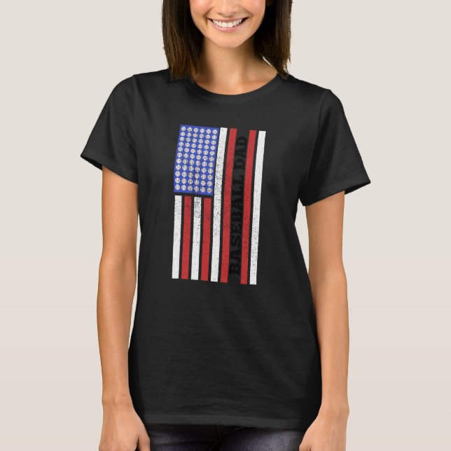 Camiseta Baseball Dad USA Flag Baseball Player Fan Coach (Frente)