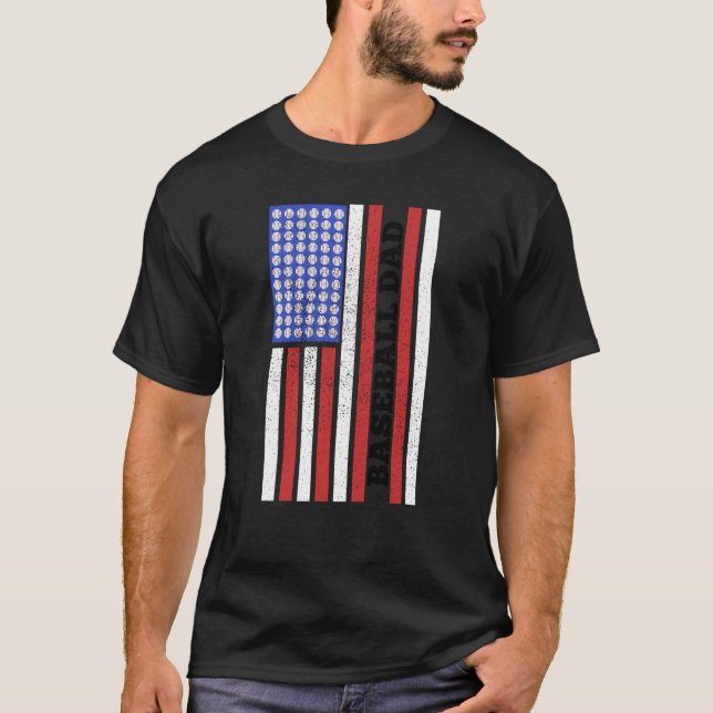 Camiseta Baseball Dad USA Flag Baseball Player Fan Coach (Frente)