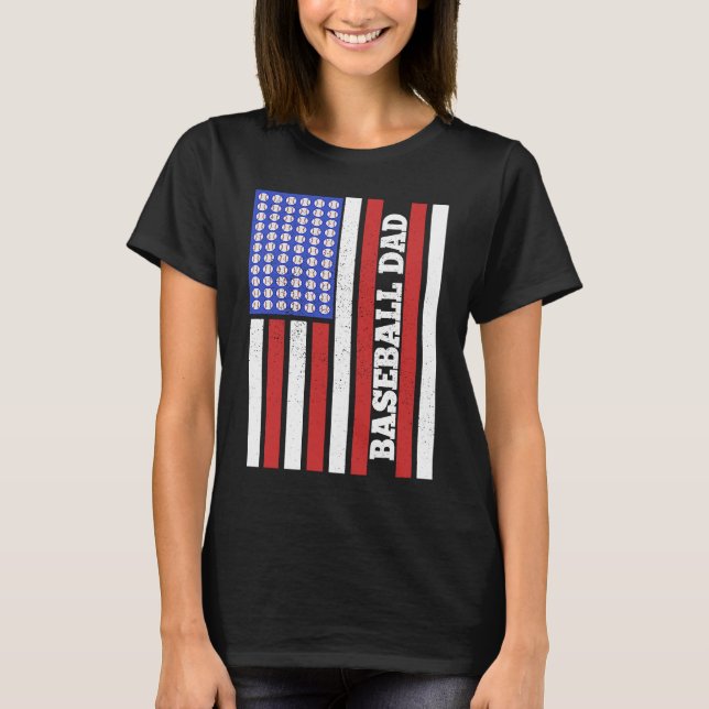 Camiseta Baseball Dad USA Flag Baseball Player Fan Coach (Frente)