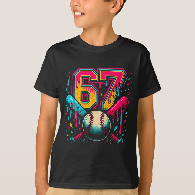 Camiseta Baseball Drip 6 7 Number 67 Six Seven Meme Mens Bo (Frente)