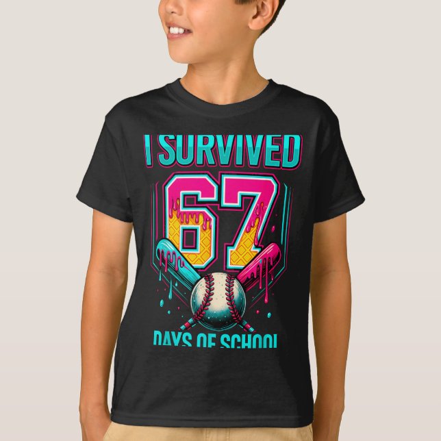 Camiseta Baseball Drip Number 67 I Survived 67 Days Of Scho (Frente)