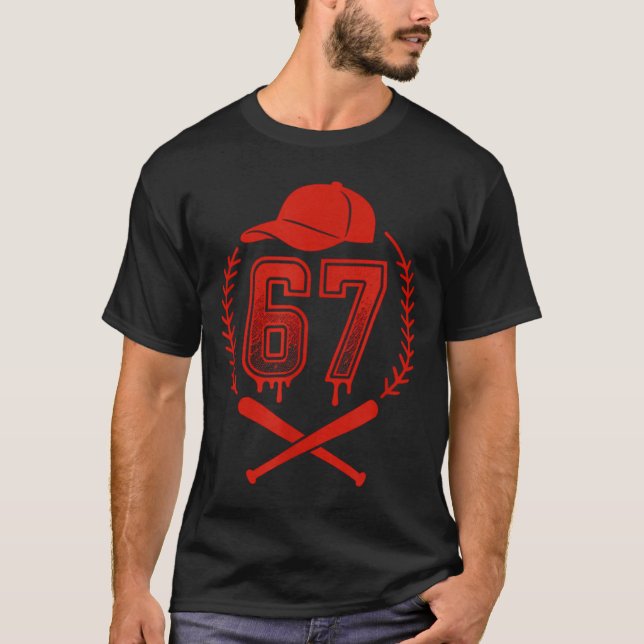 Camiseta Baseball Drip Number 67 Player Or 67th Birthday  (Frente)