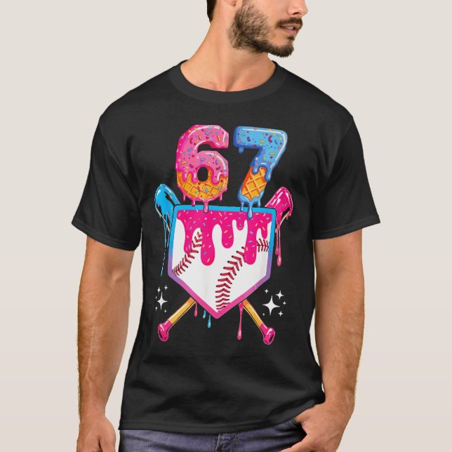 Camiseta Baseball Drip Number 67 Player Or 67th Birthday  (Frente)