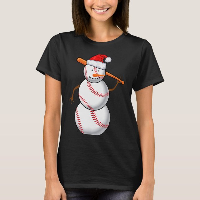 Camiseta Baseball Fan Snowman Funny Christmas Gift  (Frente)