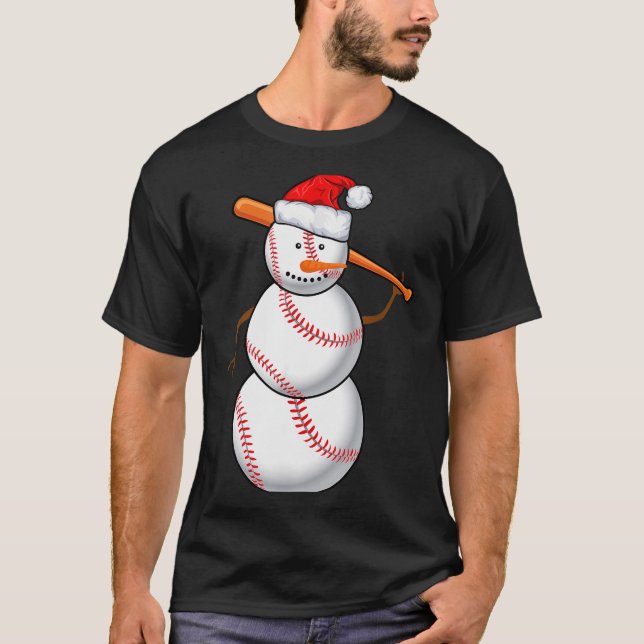 Camiseta Baseball Fan Snowman Funny Christmas Gift  (Frente)