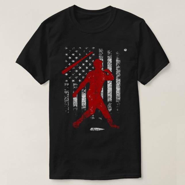 Camiseta Baseball Funny Bat Sacudir American Flag Patriótic (Frente do Design)