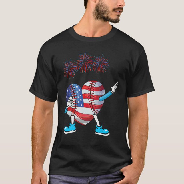 Camiseta Baseball Heart American Flag Heart 4th of July Sof (Frente)