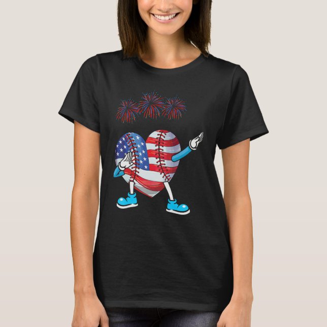 Camiseta Baseball Heart American Flag Heart 4th of July Sof (Frente)