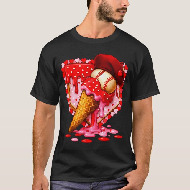 Camiseta Baseball Heart Valentine Baseball Ice Cream Drip B (Frente)
