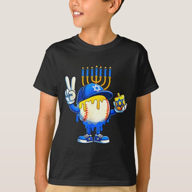 Camiseta Baseball Ice Cream Drip Dreidel Happy Hanukkah Boy (Frente)