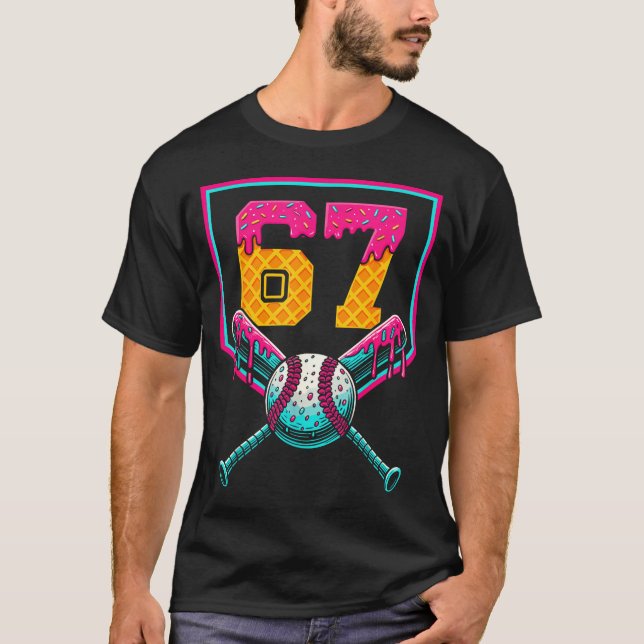 Camiseta Baseball Ice Cream Drip Number 67 Player 67th Birt (Frente)