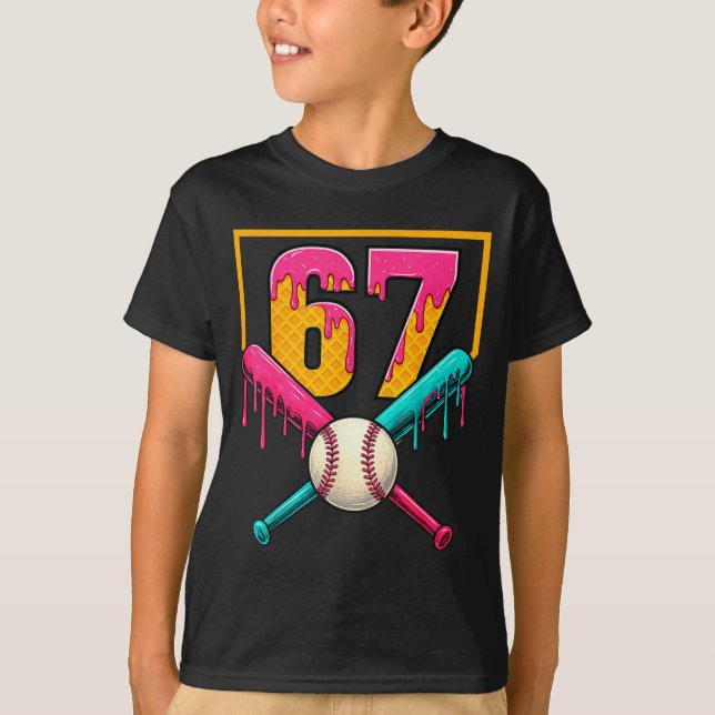 Camiseta Baseball Ice Cream Drip Number 67 Player 67th Birt (Frente)