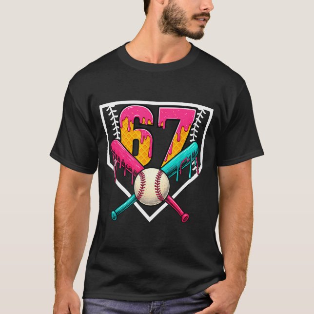 Camiseta Baseball Ice Cream Drip Number 67 Player 67th Birt (Frente)