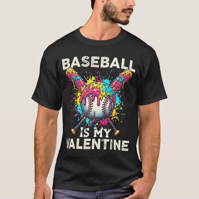 Camiseta Baseball Is My Valentine Ice Cream Drip Crossed Ba (Frente)