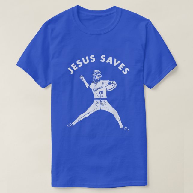 Camiseta Baseball Jesus Saves (Frente do Design)