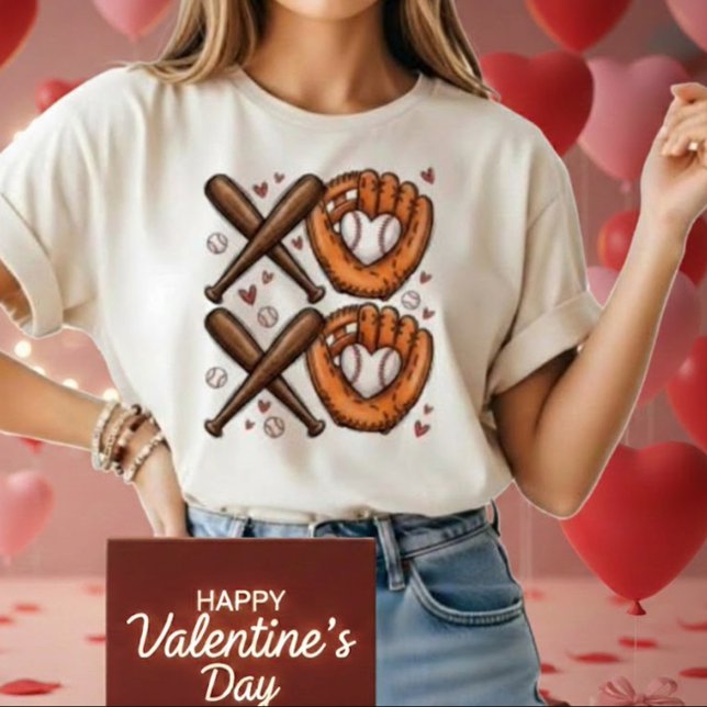 Camiseta Baseball Love Heart Glove XOXO Tshirt (Criador carregado)