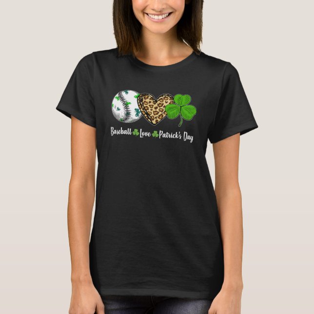 Camiseta Baseball Love Leopard Heart Shamrock St Patricks D (Frente)